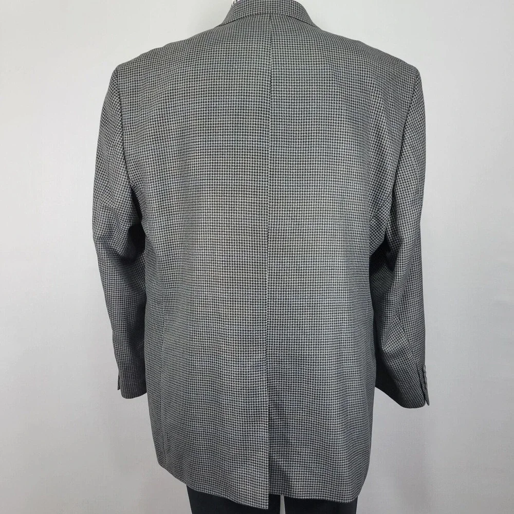 Croft Barrow Men's Sport Coat Blazer Two Button Gray‎ Houndstooth Poly Blend 48L